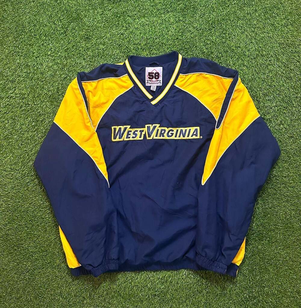 Vintage Y2K 58 Sports West Virginia Mountaineers V-Neck Windbreaker Jacket